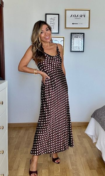 Vestido Lencero Satén Lunares Marrón