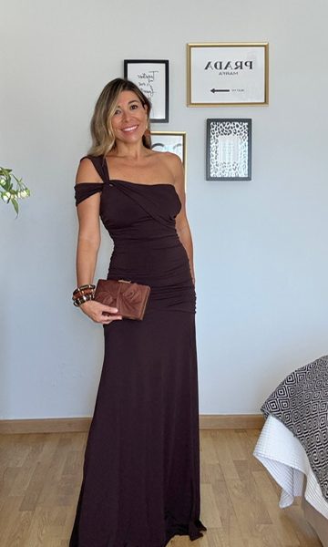 Vestido Invitada Margaret Marrón