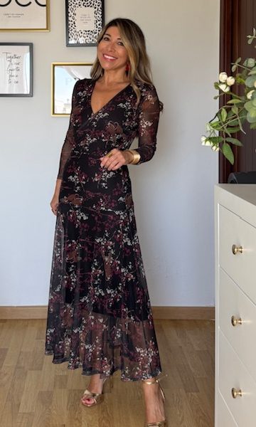 Vestido Tul estampado Caroll Negro