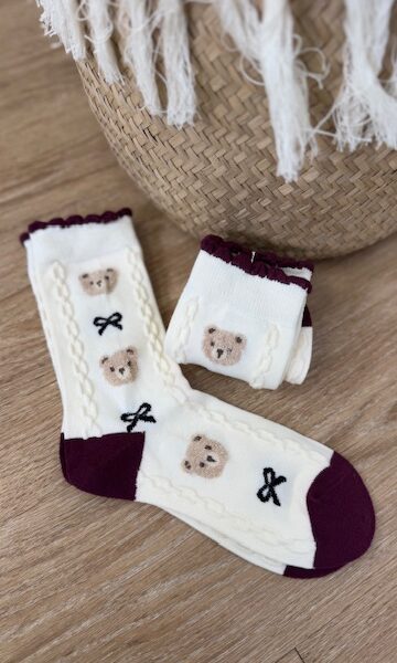 Par Calcetines Oso Burdeos