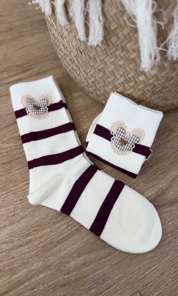 Par Calcetines Oso Rayas Burdeos
