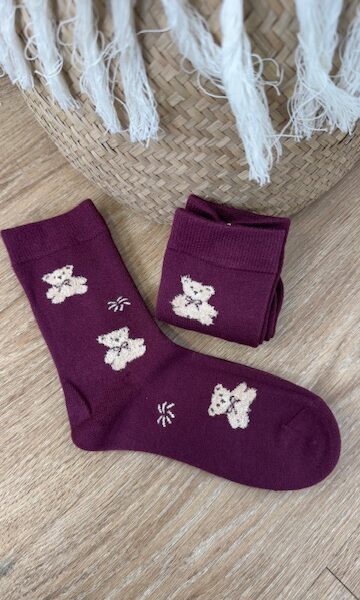 Par Calcetines Burdeos Oso