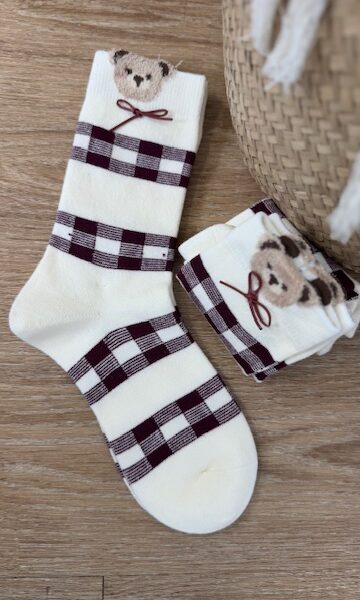 Par Calcetines Cuadros Burdeos