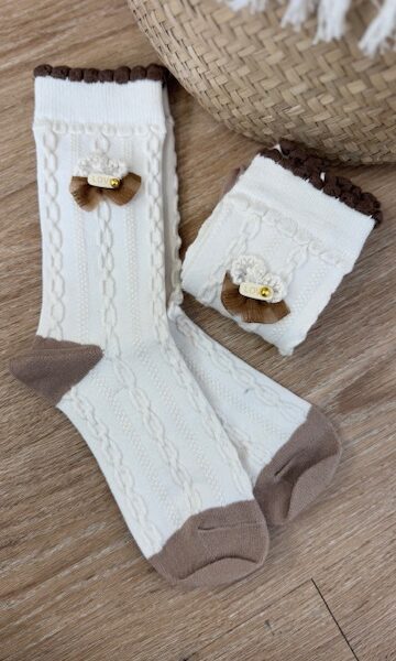 Par Calcetines Trenzado Beige