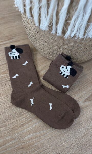 Par Calcetines Hueso Marrón