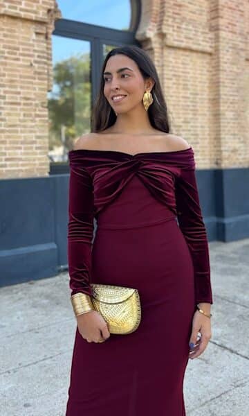 Vestido Invitada Abigail Terciopelo Burdeos