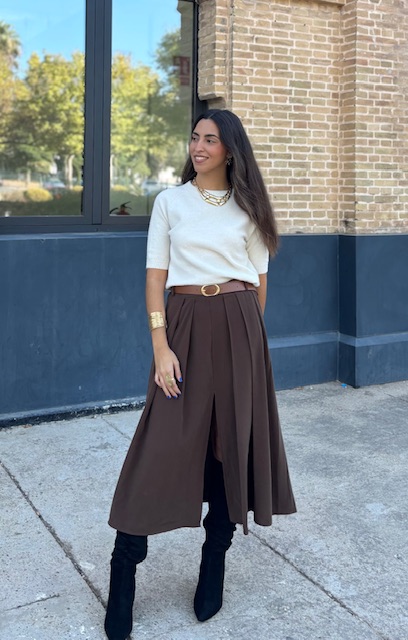 Falda Tablas Abertura Marrón - Imagen 9