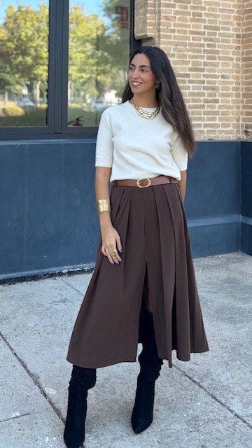 Falda Tablas Abertura Marrón - Imagen 8