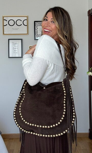 Bolso Piel Serraje Tachas Flecos