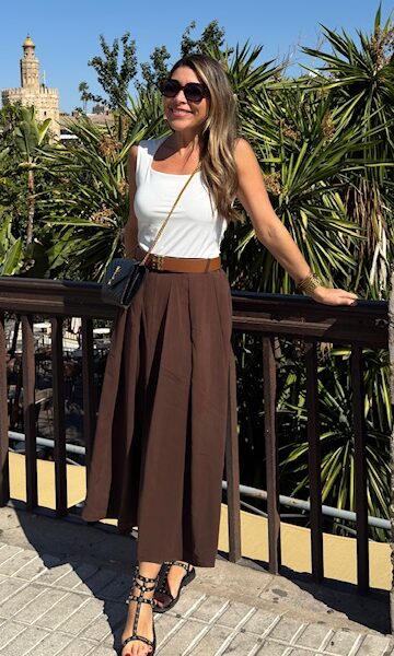 Falda Tablas Abertura Marrón
