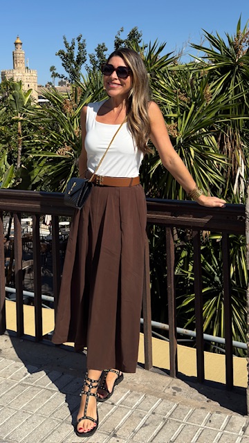 Falda Tablas Abertura Marrón