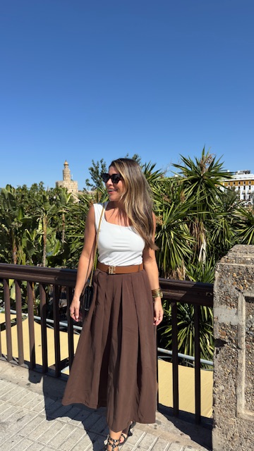 Falda Tablas Abertura Marrón - Imagen 4