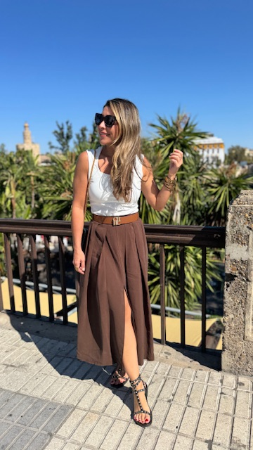 Falda Tablas Abertura Marrón - Imagen 5