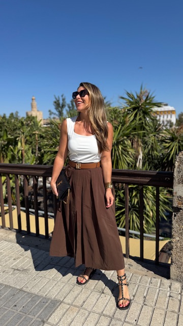 Falda Tablas Abertura Marrón - Imagen 7