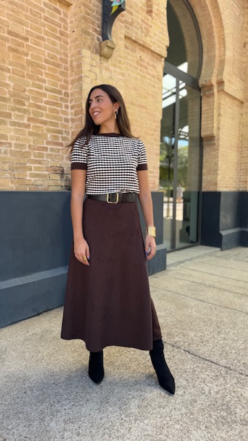 Falda Antelina Cinturón Marrón