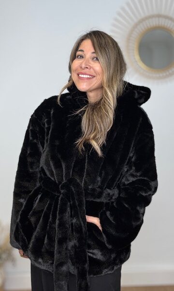 Abrigo Pelo Sintético Capucha Negro