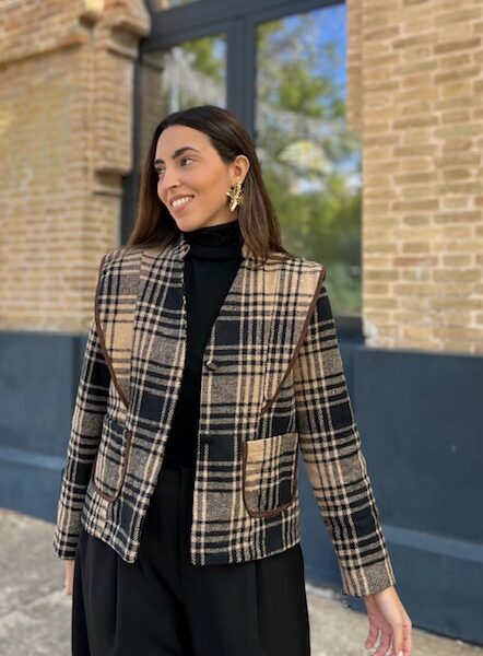 Chaqueta Paño Cuadros Camel