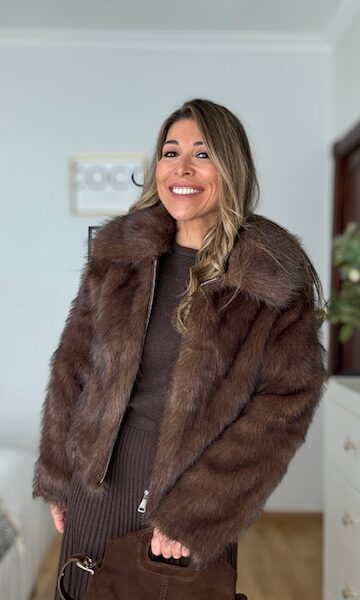 Abrigo Cremallera Pelo Sintético Marrón