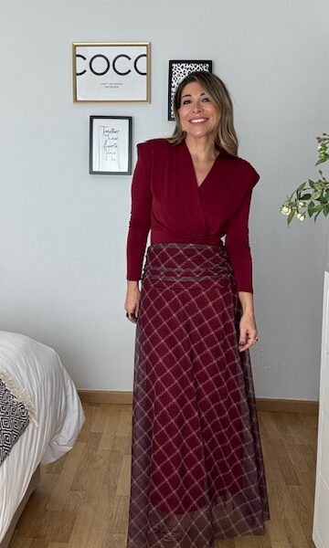 Falda tul estampada Burdeos