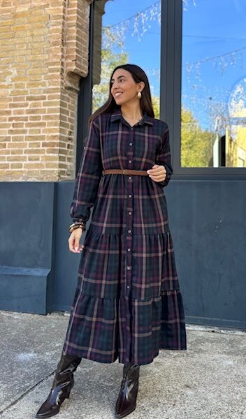 Vestido Olivia Cuadros Azul Marino