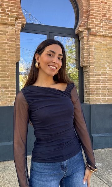 Top Tul Asimétrico Azul Marino