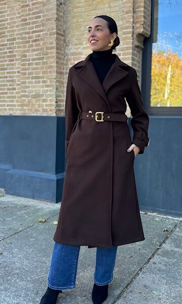 Abrigo Cinturón Hebilla Paño Marrón