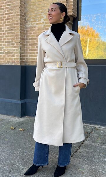 Abrigo Cinturón Hebilla Paño Beige