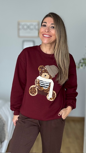 Sudadera Osito Burdeos