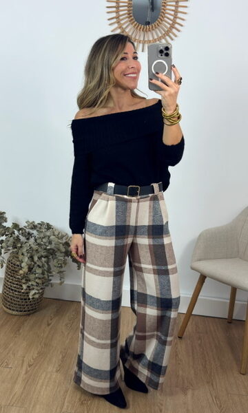 Pantalón Cuadritos Beige