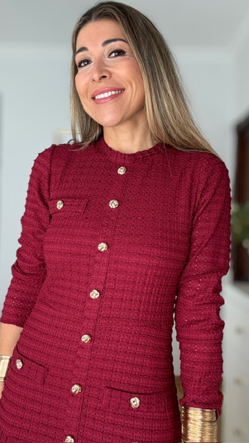 Vestido midi botones Burdeos - Imagen 4