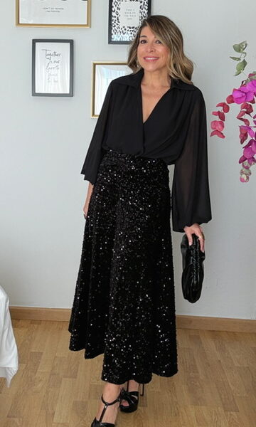 Falda lentejuelas midi negra