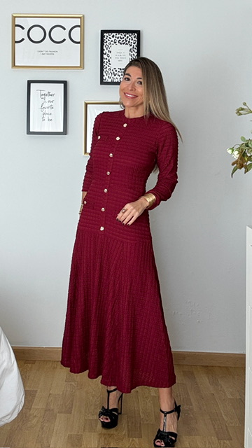 Vestido midi botones Burdeos
