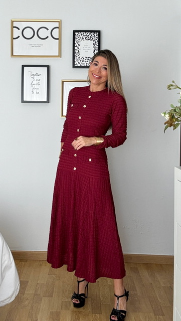 Vestido midi botones Burdeos - Imagen 5