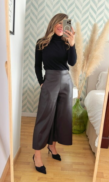 Pantalón culotte polipiel marrón chocolate