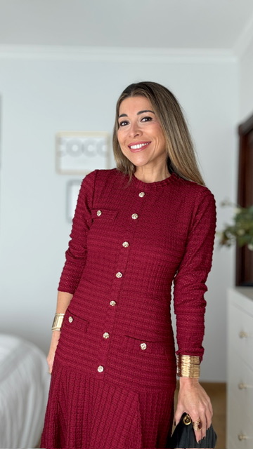 Vestido midi botones Burdeos - Imagen 8