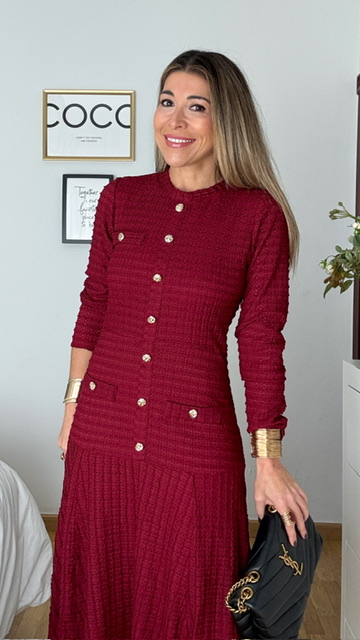 Vestido midi botones Burdeos - Imagen 2