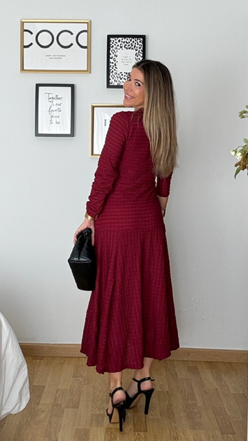 Vestido midi botones Burdeos - Imagen 7