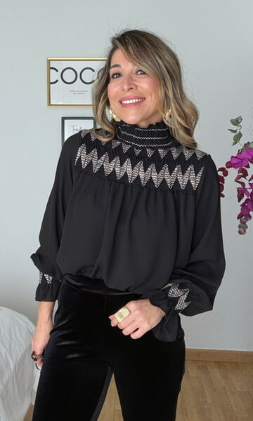 Blusa gasa zigzag hilo dorado