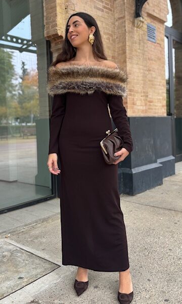 Vestido Bardot Pelo Marrón