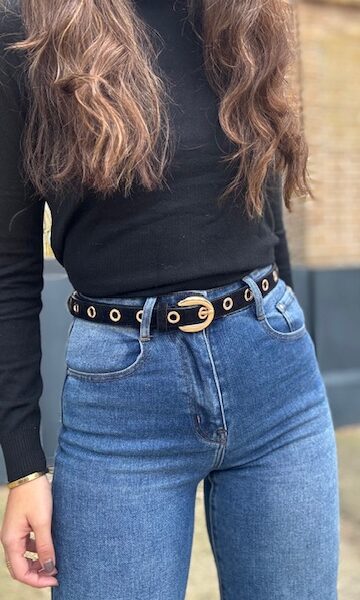 Cinturón Antelina Tachas Doradas Negro