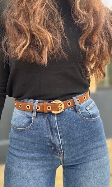 Cinturón Antelina Tachas Doradas Marrón