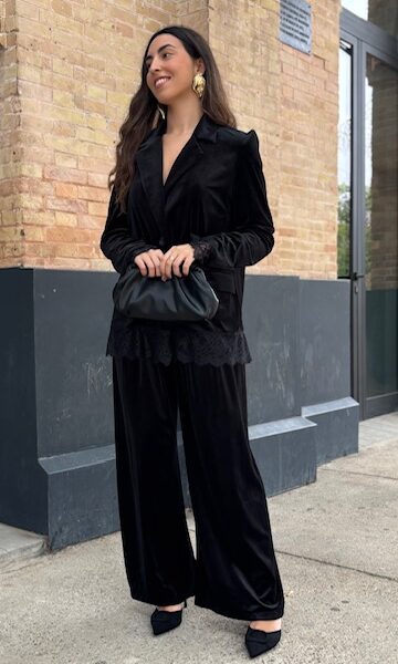 Traje de Chaqueta Terciopelo Encaje Negro