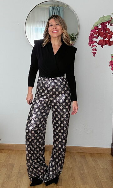 Pantalón Lentejuelas Lunares Negro