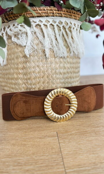 Cinturón Ancho Elástico Hebilla Marrón