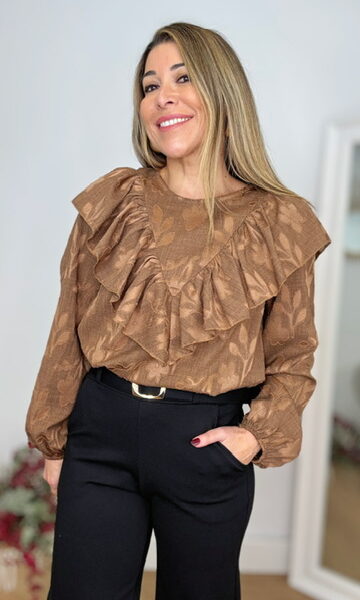 Blusa Brocada Volante Marrón