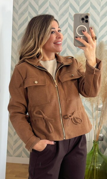 Chaqueta biker paño camel