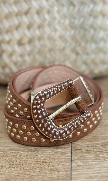 Cinturón Hebilla Tachas Marrón