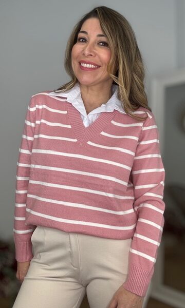 Jersey Cuello Camisa Rosa