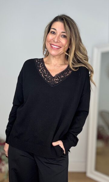 Jersey Escote Encaje Negro