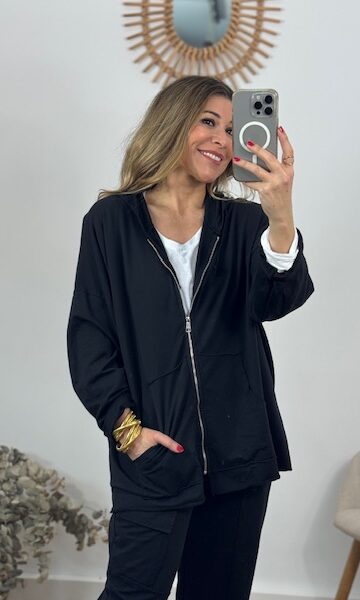 Sudadera deportiva algodón bolsillo negro